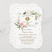 Blush Blume Gold Confetti Girl Einladung (Vorne/Hinten)