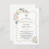 Blush Blume Gold Glitzer Glitzern Girl Taufe Einladung (Vorne/Hinten)