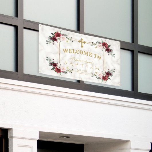 Blush Blume Gold Marmortaufe Begrüßungszeichen Banner (Äußeres Gebäude)