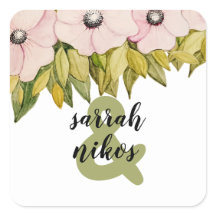 Blush-Blume Grün Mit Monogramm