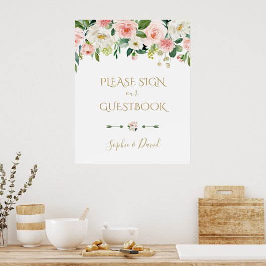 Blush Blume Hochzeit Bitte unterschreiben Sie unse Poster (Küche)