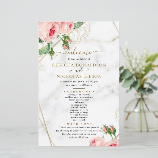 Blush Blume Hochzeitsprogramm (Stehend Vorderseite)