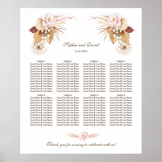 Blush Blume Pampas Gras Hochzeitskarte Poster (Vorne)