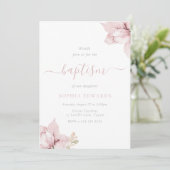 Blush Blume Petals Elegante Girls Taufe Einladung (Stehend Vorderseite)