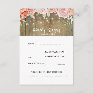 Blush-Blume Rustikale String-Lights Hochzeit RSVP Karte