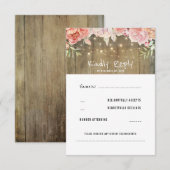 Blush-Blume Rustikale String-Lights Hochzeit RSVP Karte (Vorne/Hinten)