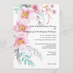 Blush Blume Spanische Hochzeitsreise Einladung