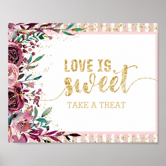 Blush Blume Streifen Gold Confetti Liebe ist süß Poster (Vorne)