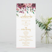 Blush Blume Streifen & Gold Hochzeitsprogramm Programm (Stehend Vorderseite)