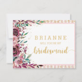 Blush Blume und Gold werden Sie meine Bridesmaid s Einladung (Vorderseite)