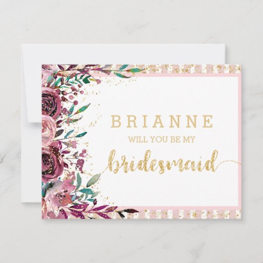 Blush Blume und Gold werden Sie meine Bridesmaid s Einladung (Vorderseite)