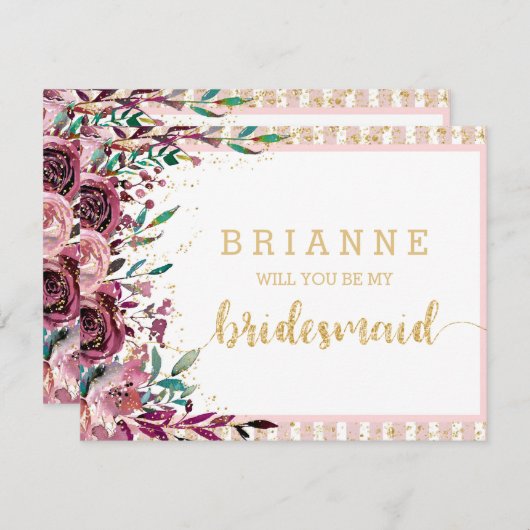 Blush Blume und Gold werden Sie meine Bridesmaid s Einladung (Vorne/Hinten)