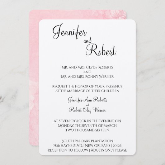 Blush Blume Wasserfarbe Einladung Hochzeit (Vorne/Hinten)