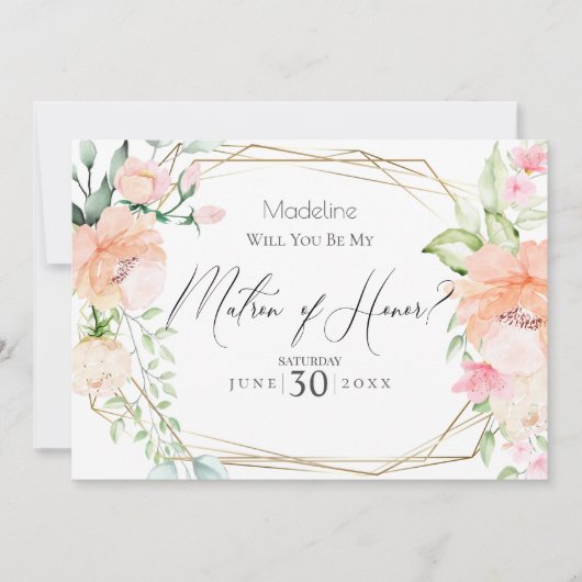 Blush Blume werden Sie meine Ehrenmatrone sein Einladung (Vorderseite)
