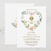 Blush Blume Wreath Girl Erste Heilige Kommune Einladung (Vorne/Hinten)