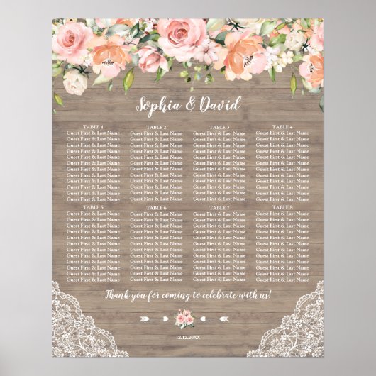 Blush-Blume zeichnen die Hochzeitskarte aus Holz Poster (Vorne)