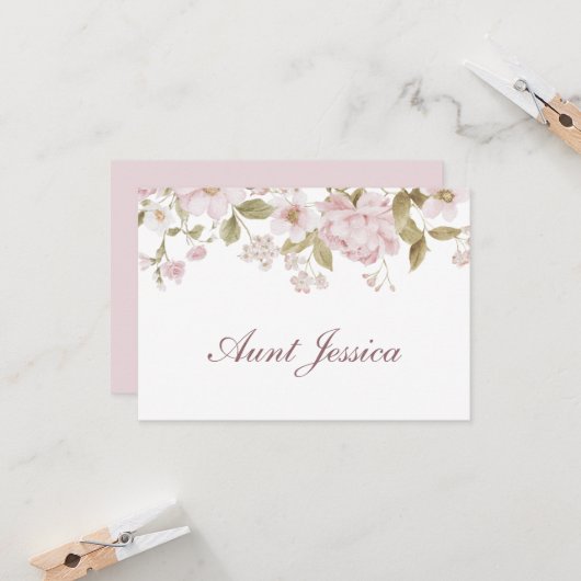 Blush-Blumen Flache Platzkarte (Vorderseite/Rückseite Beispiel)