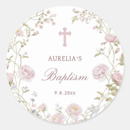 Blush-Blumen-Taufe Runder Aufkleber