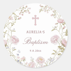 Blush-Blumen-Taufe Runder Aufkleber