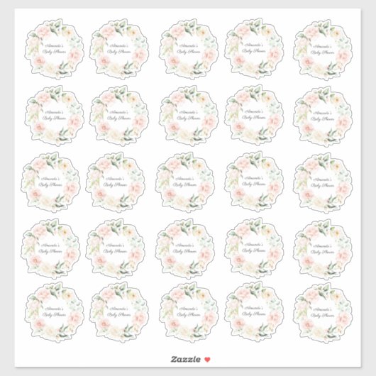 Blush Blumengrün Girl Rustic Babydusche Aufkleber (Blatt)