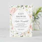 Blush Blumengrün Girl Rustic Babydusche Einladung (Stehend Vorderseite)