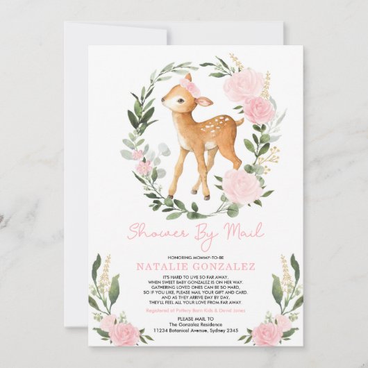 Blush Blumengrün Kinderdusche per Post Einladung (Vorderseite)