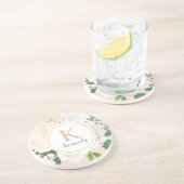 Blush Blumengrün Rose Gold Monogram Initial Getränkeuntersetzer (Seite)