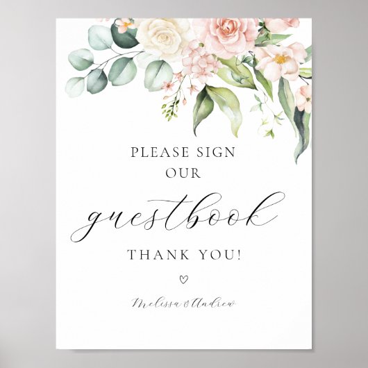 Blush Blumengrün Unterschreiben Sie unser Gästebuc Poster (Vorne)