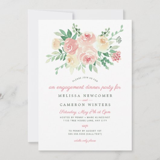 Blush Blumengrün Verlobung Abendessen Party 4196 Einladung (Vorderseite)
