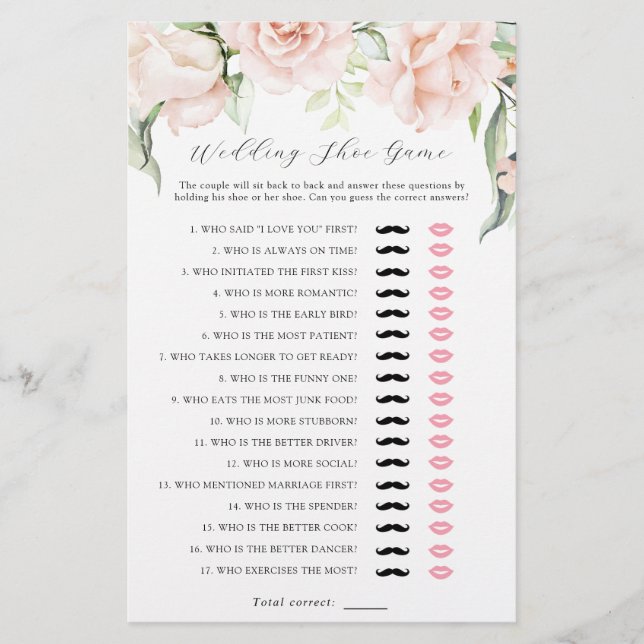 Blush Blumengrün Wedding Shoe Bridal Spiel (Vorderseite)