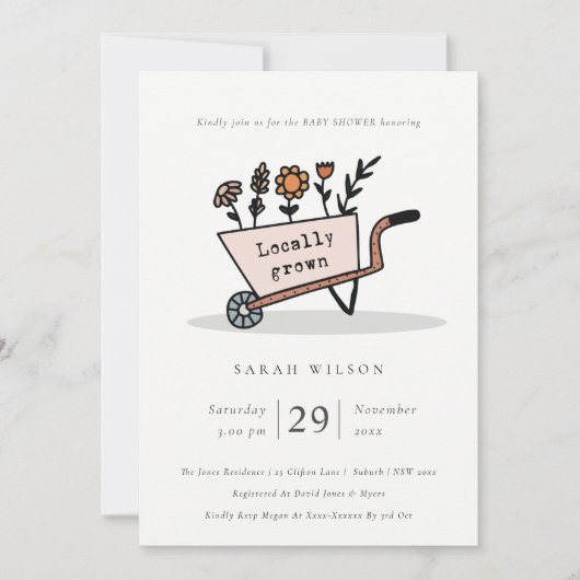 Blush Blumenkart Kinderdusche einladen Dankeskarte (Vorderseite)