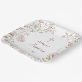 Blush-Blumenrahmen Taufe Pappteller (Gewinkelt)
