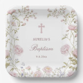 Blush-Blumenrahmen Taufe Pappteller (Vorderseite)