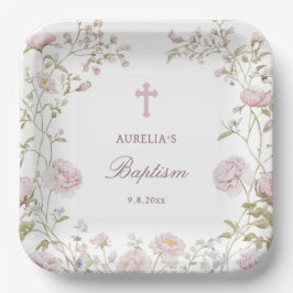 Blush-Blumenrahmen Taufe Pappteller