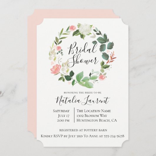 Blush Blumenschmuck Bridal Dusche Einladung (Vorne/Hinten)