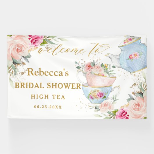 Blush Blumenstrauß Tee Party Brautparty Hintergrun Banner (Horizontal)