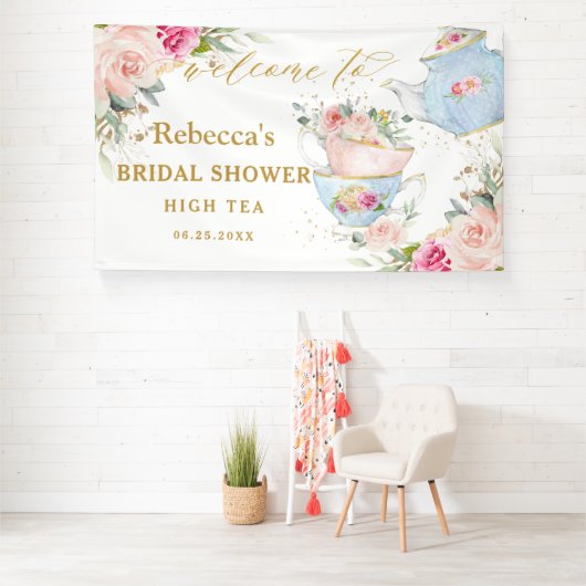 Blush Blumenstrauß Tee Party Brautparty Hintergrun Banner (Insitu)