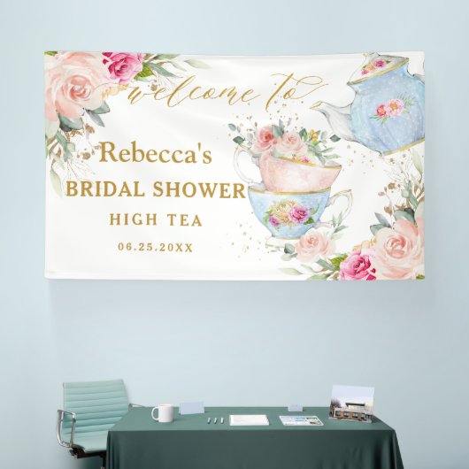 Blush Blumenstrauß Tee Party Brautparty Hintergrun Banner (Messe)