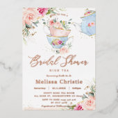 Blush Blumenstrauß Tee Party Brautparty Rose Gold Folieneinladung (Vorderseite)