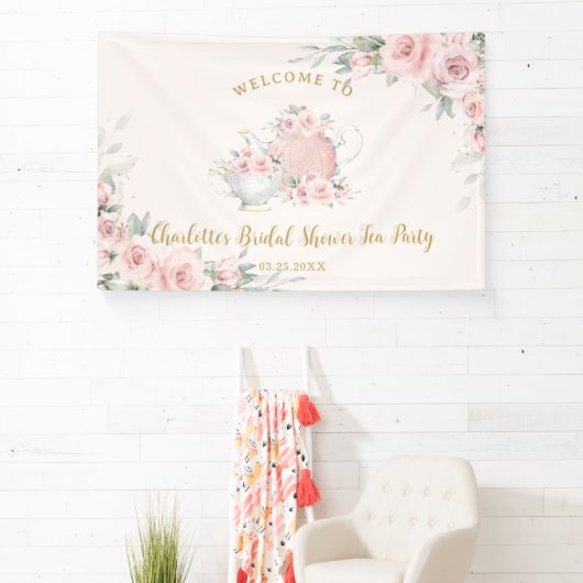 Blush Blumenstrauß Tee Party Bridal Babydusche Banner (InSitu)