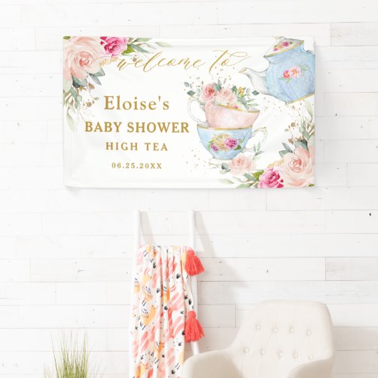 Blush Blumentee Party Bridal Babydusche Hintergrun Banner (Insitu)