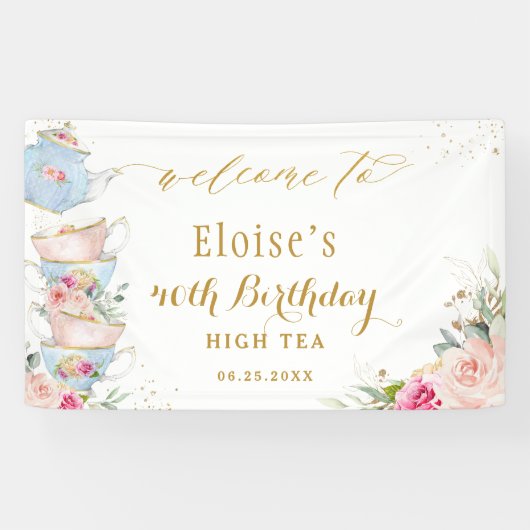Blush Blumentee Party Bridal Babydusche Hintergrun Banner (Horizontal)