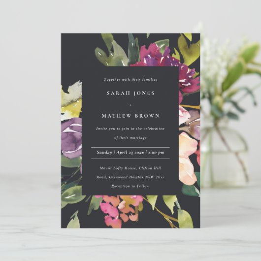 BLUSH BLUSH BURGUNDY FLORAL BUNCH WEDING EINLADUNG (Stehend Vorderseite)