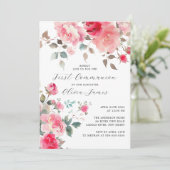 Blush Blüten Erste Heilige Kommune Einladung (Stehend Vorderseite)