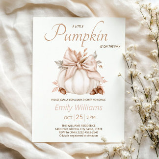 Blush-Bogen Elegante Herbst-Kleiner-Kürbis-Baby-Pa Einladung