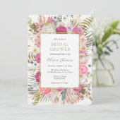 Blush Bohemian Floral Bridal Shower Einladung (Stehend Vorderseite)