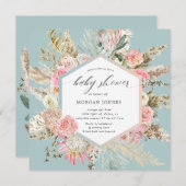 Blush Bohemisch Floral Baby Dusche Einladung (Vorne/Hinten)