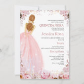 Blush Boho Blumenkleid Quinceañera Einladung (Vorderseite)