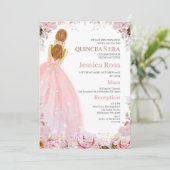 Blush Boho Blumenkleid Quinceañera Einladung (Stehend Vorderseite)