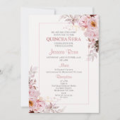 Blush Boho Blumenrahmen Quinceañera Einladung (Vorderseite)